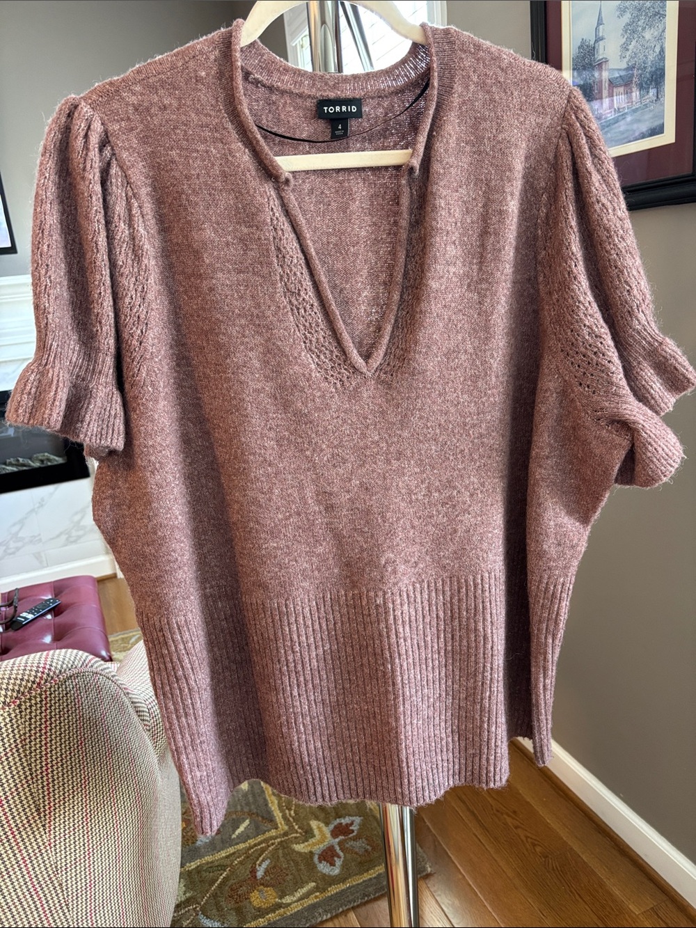 Torrid Rosewood V-Neck Short Sleeve Sweater